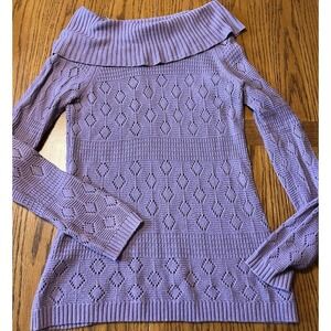 VTG Y2K‎ Cowl Neck Sweater Womens Medium Purple Crochet Cottage Boho